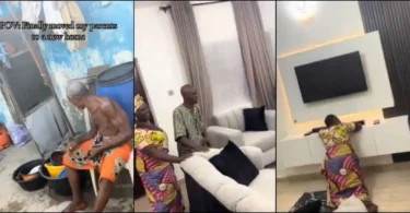 Emotional moment lady ushers her parents into new home