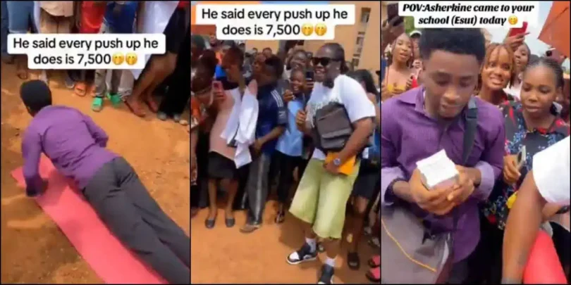 Asherkine gifts student N375K after he did 50 pushups