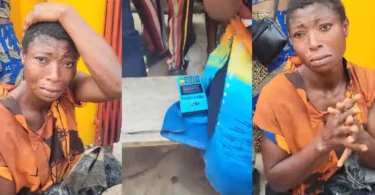 Woman paraded for allegedly stealing POS machine at Oja Oba market in Ado-Ekiti