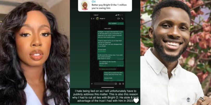 Tbaj calls out BrightO for withholding ₦1M meant for her since 2022