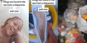 Lady discovers multiple products from shipwreck in sea near her community
