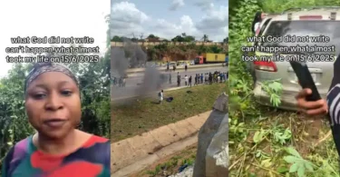 Lady shares how her car lost control on expressway, crashes into bush