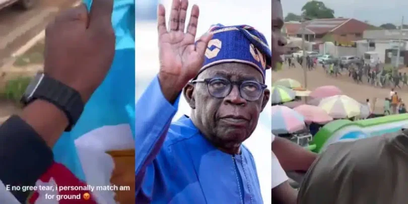 Protest breaks out in Benue during Tinubu’s visit as angry crowd tears APC flag