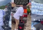 Lady surprises boyfriend with ₦200k, money bouquet, 20-liter fuel on his sign-out day