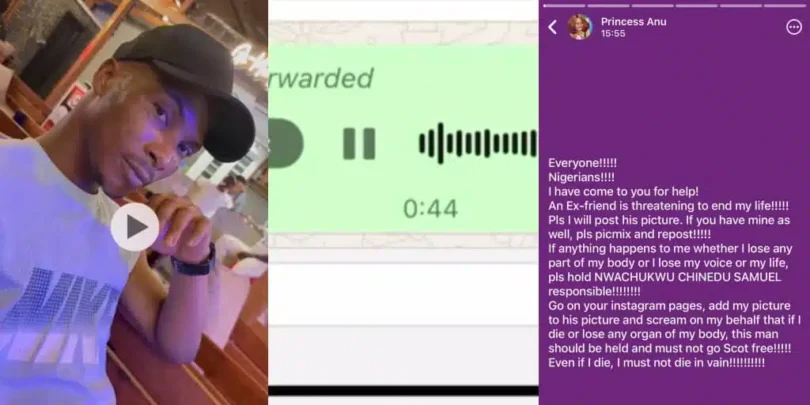 Lady cries out as ex-boyfriend vows to kill her and serve jail time, shares audio proof