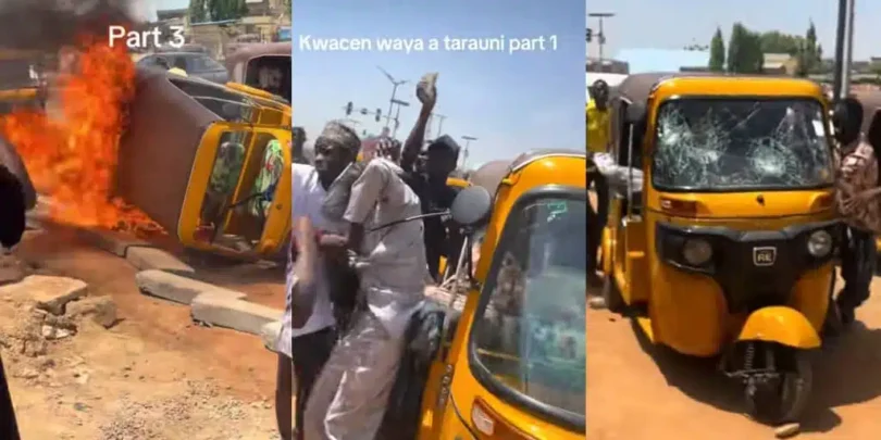 Angry residents attack suspected phone thief, burn tricycle