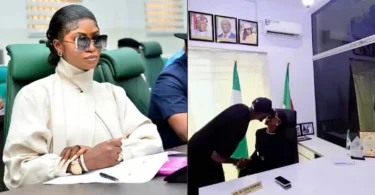 “My man” — Natasha shares lovey-dovey moment with 2Baba in her office