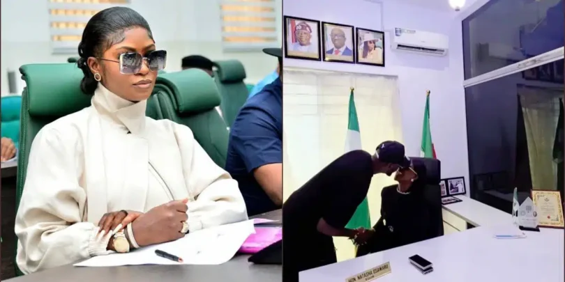“My man” — Natasha shares lovey-dovey moment with 2Baba in her office