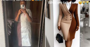Lady laments as she shows off what she wanted vs what her tailor made